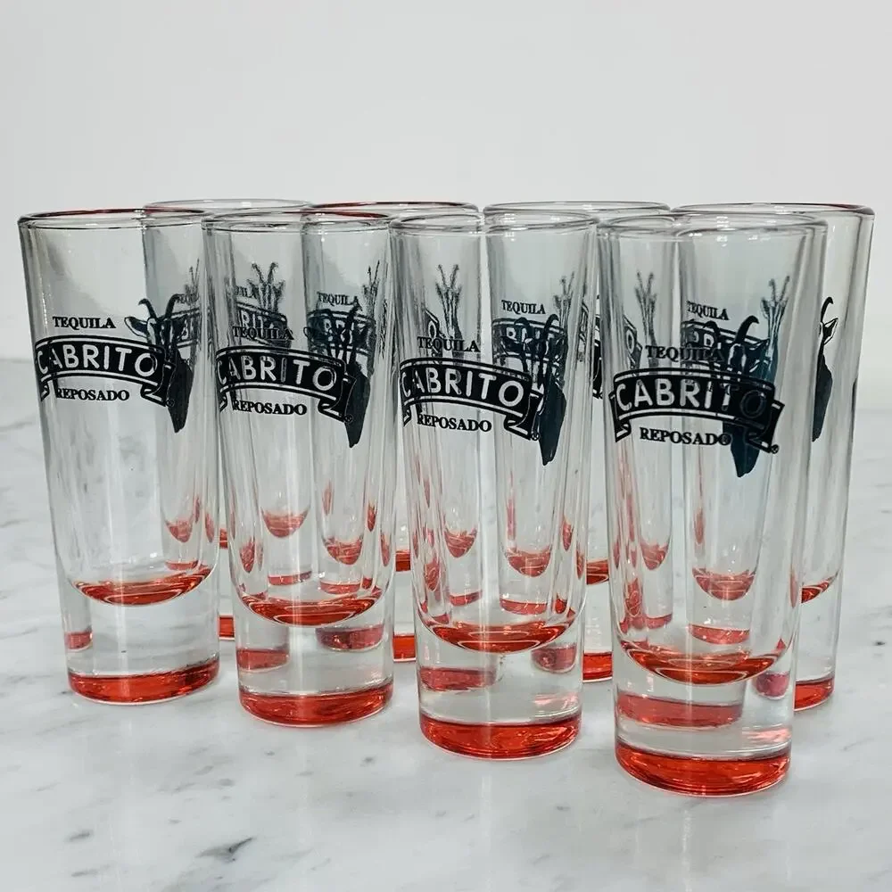 CABRITO Set of 8 Double Shooter Glasses 2 oz Red Tequila Reposado Shot NEW